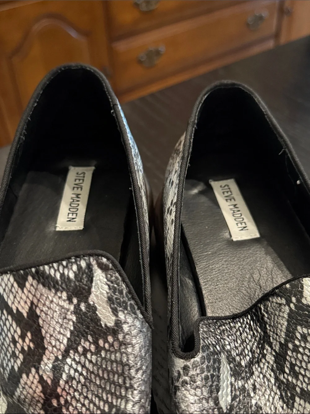 Steve Madden Men's Slip-On Snake Print Loafers - Black & White